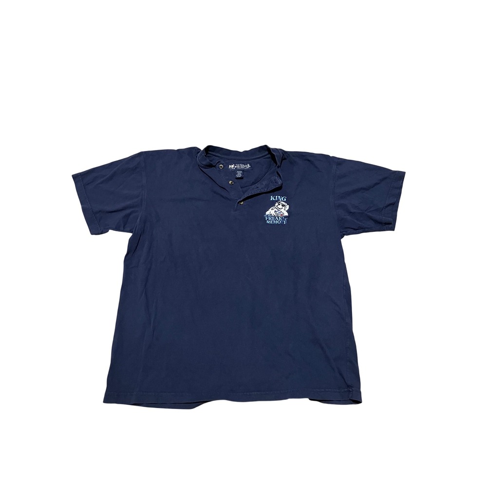 Big Dogs Mens Navy Blue King of the Freakin Remote Henley Shirt Large Humor Tee